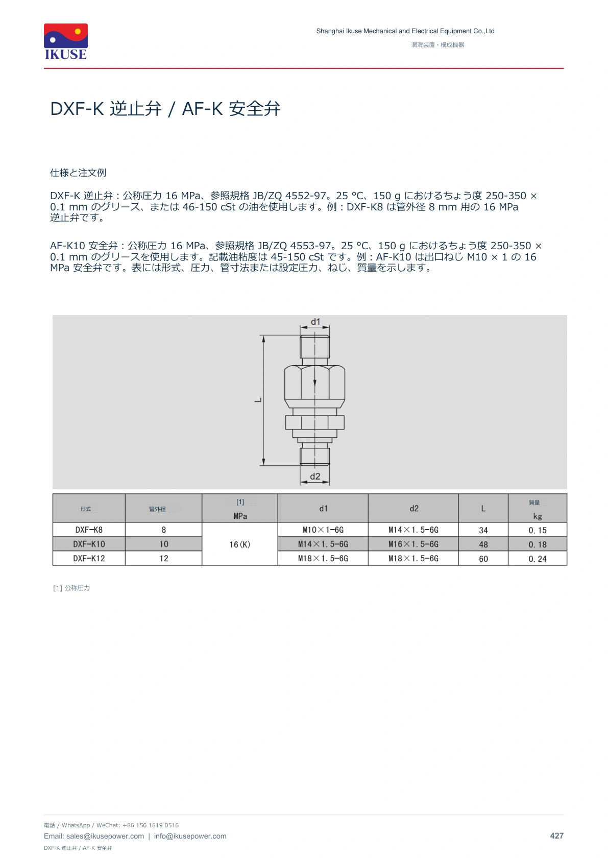 IKUSE DXF-K 逆止弁 / AF-K 安全弁画像2