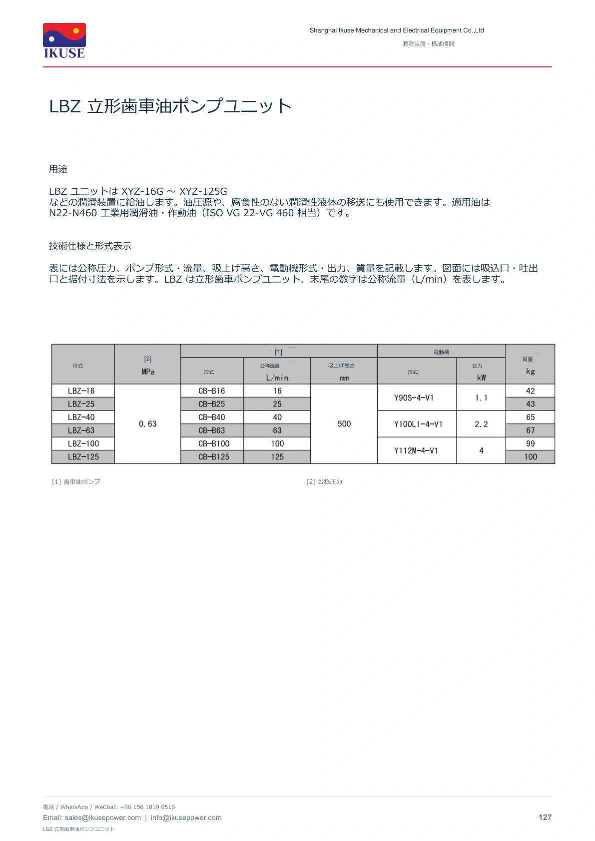 IKUSE LBZ 立形歯車油ポンプユニット画像2