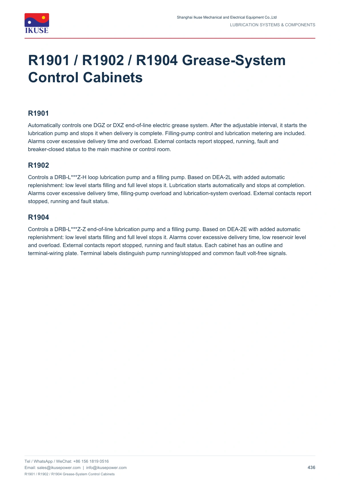 IKUSE R1901 / R1902 / R1904 Grease-System Control Cabinets image 2