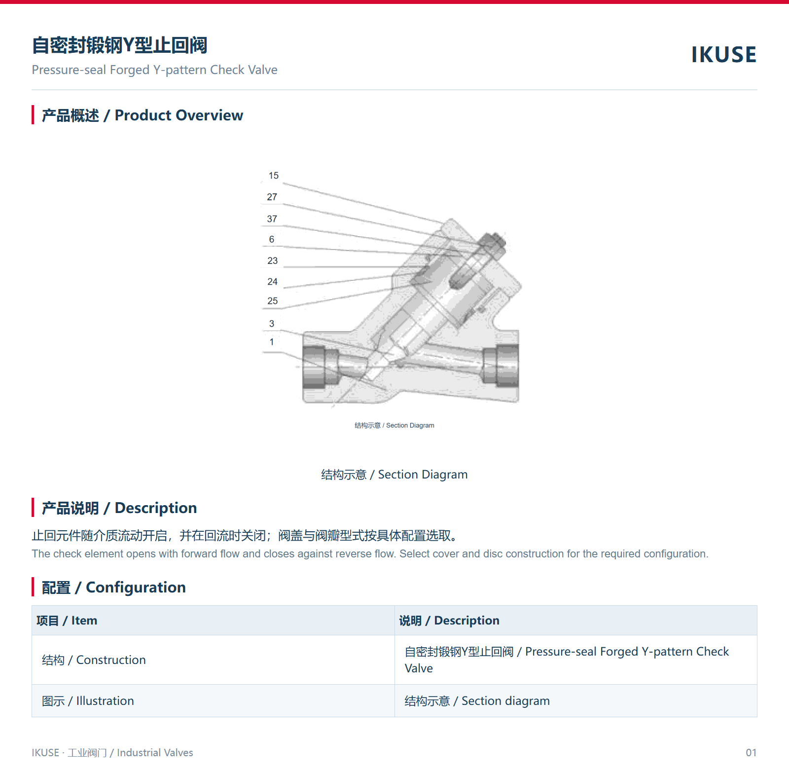 IKUSE 自密封锻钢Y型止回阀图2