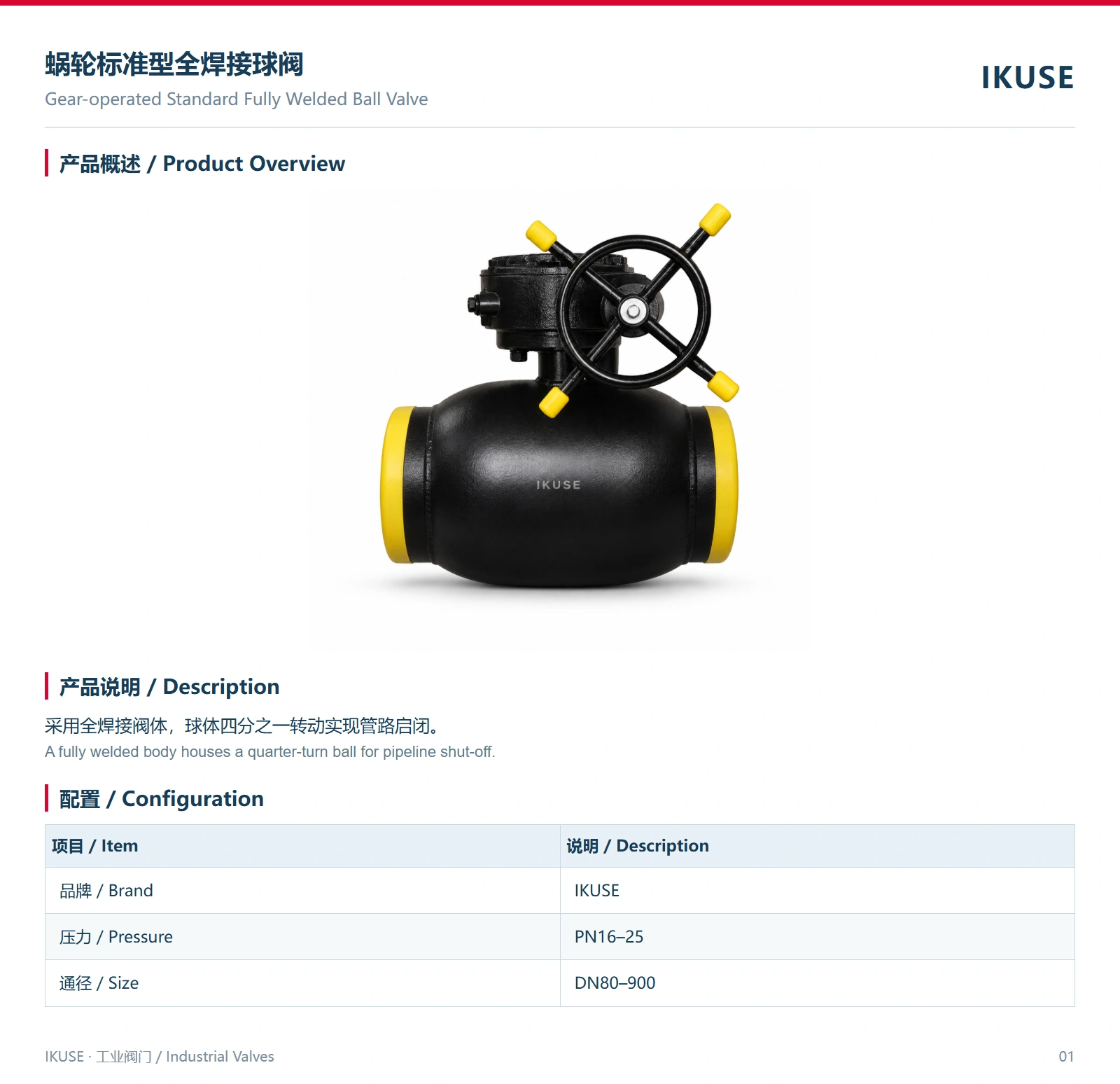 IKUSE 蜗轮标准型全焊接球阀图2