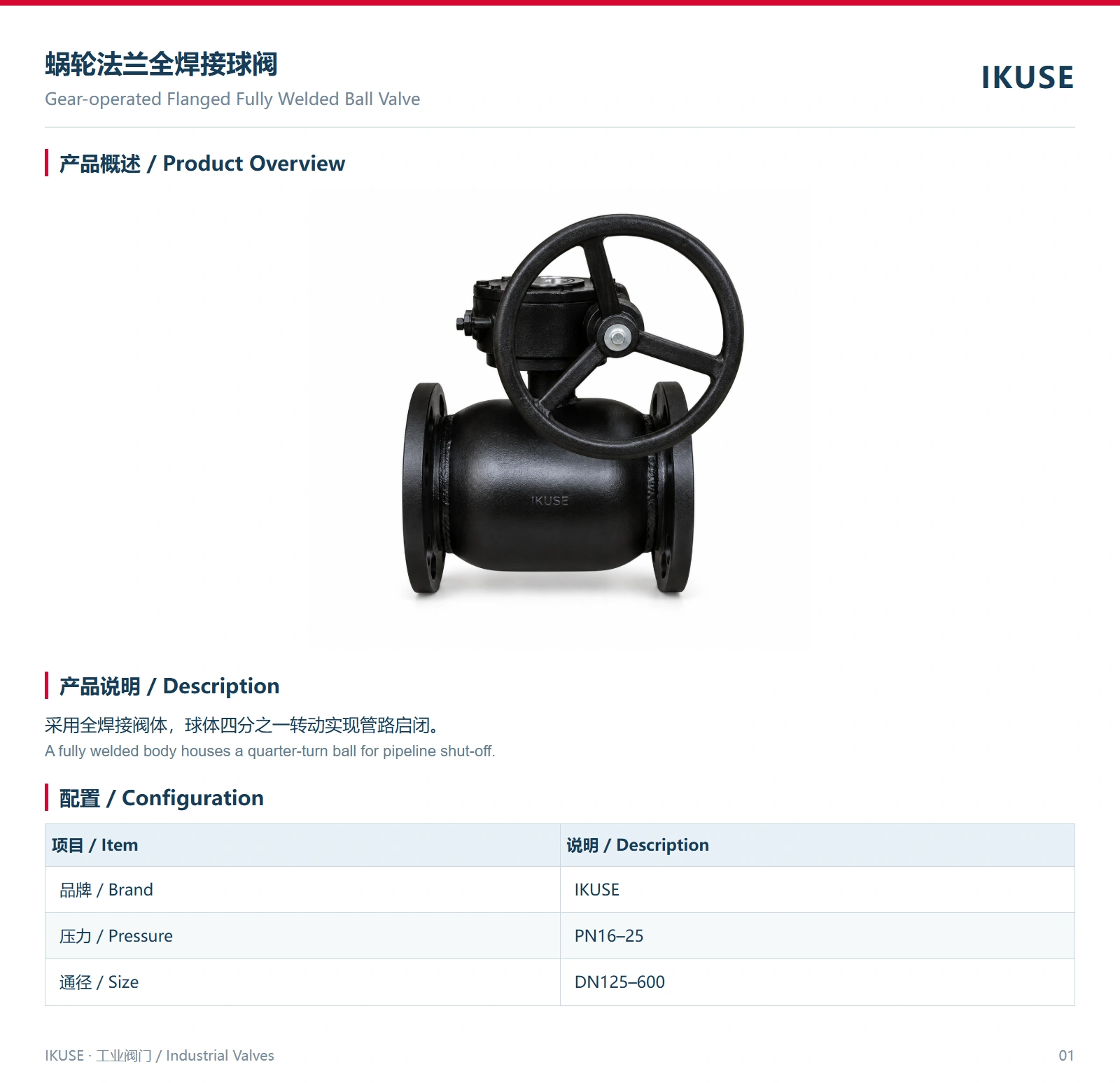 IKUSE 蜗轮法兰全焊接球阀图2
