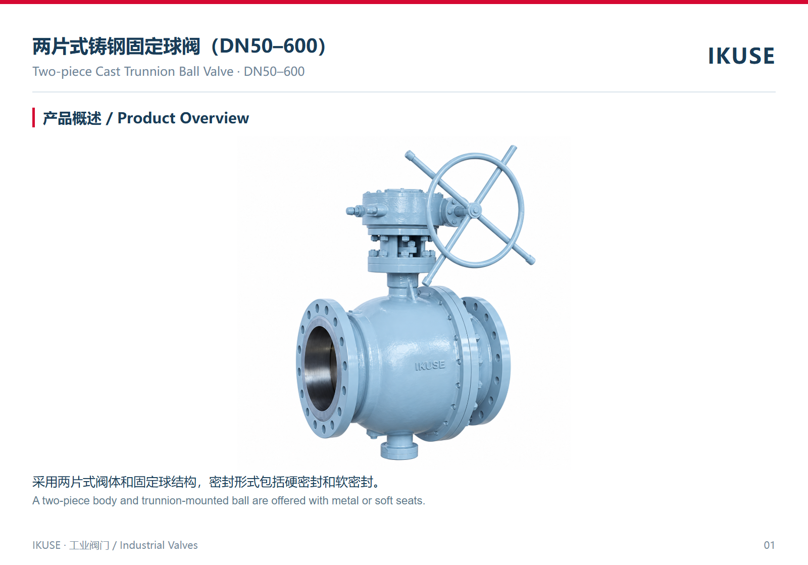 IKUSE 两片式铸钢固定球阀（DN50–600）图2