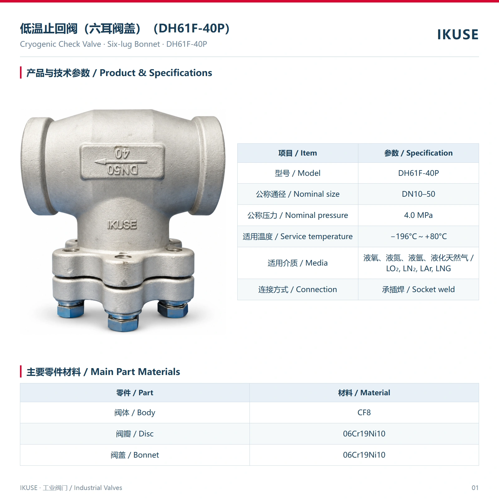 IKUSE 低温止回阀（六耳阀盖）（DH61F-40P）图2