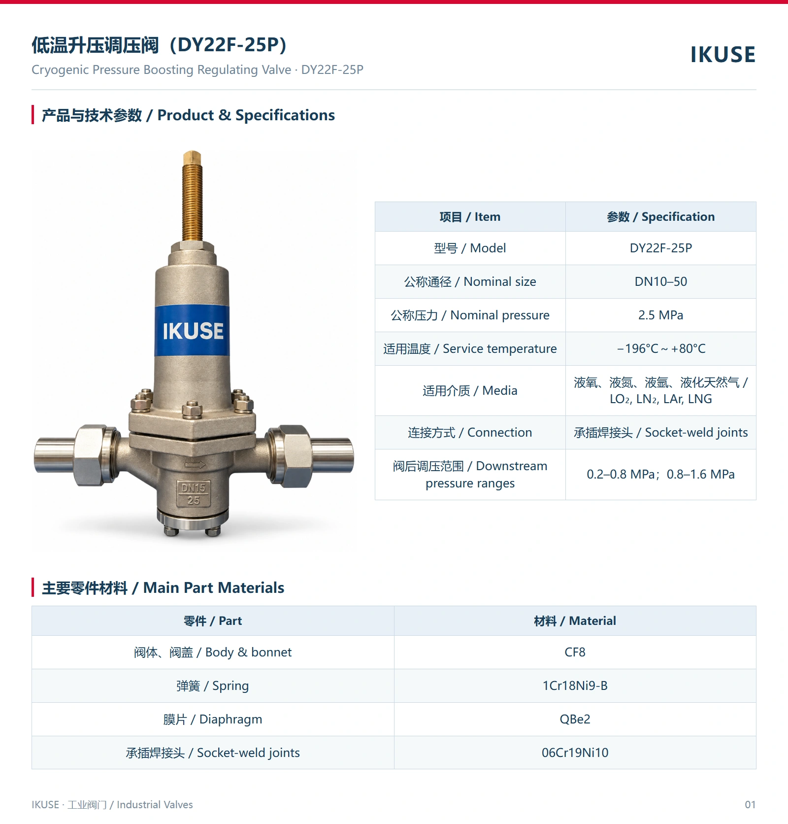 IKUSE 低温升压调压阀（DY22F-25P）图2