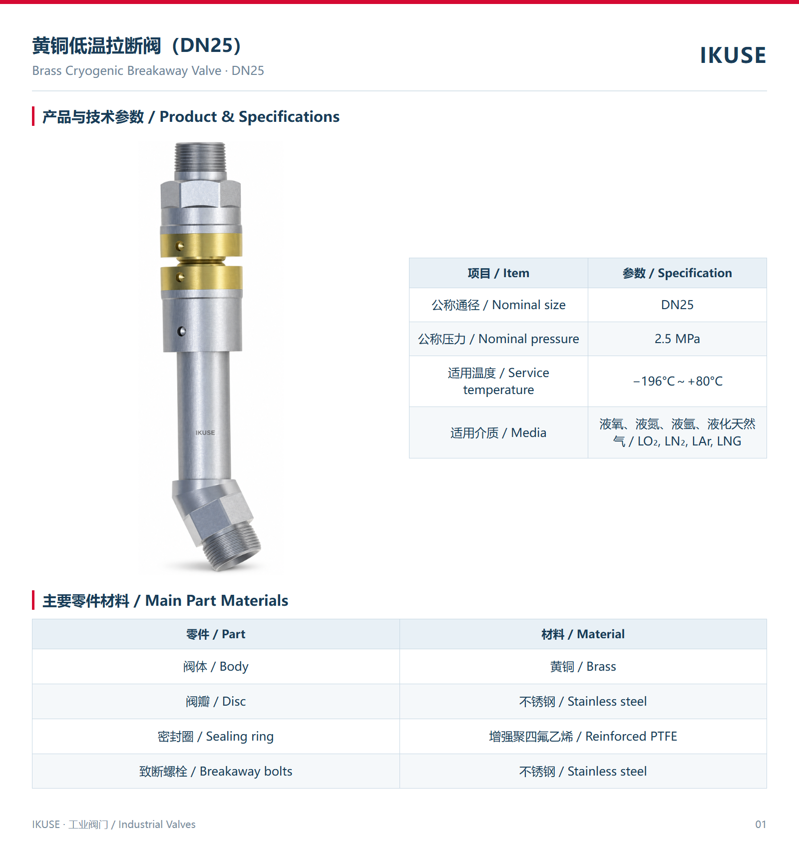 IKUSE 黄铜低温拉断阀（DN25）图2