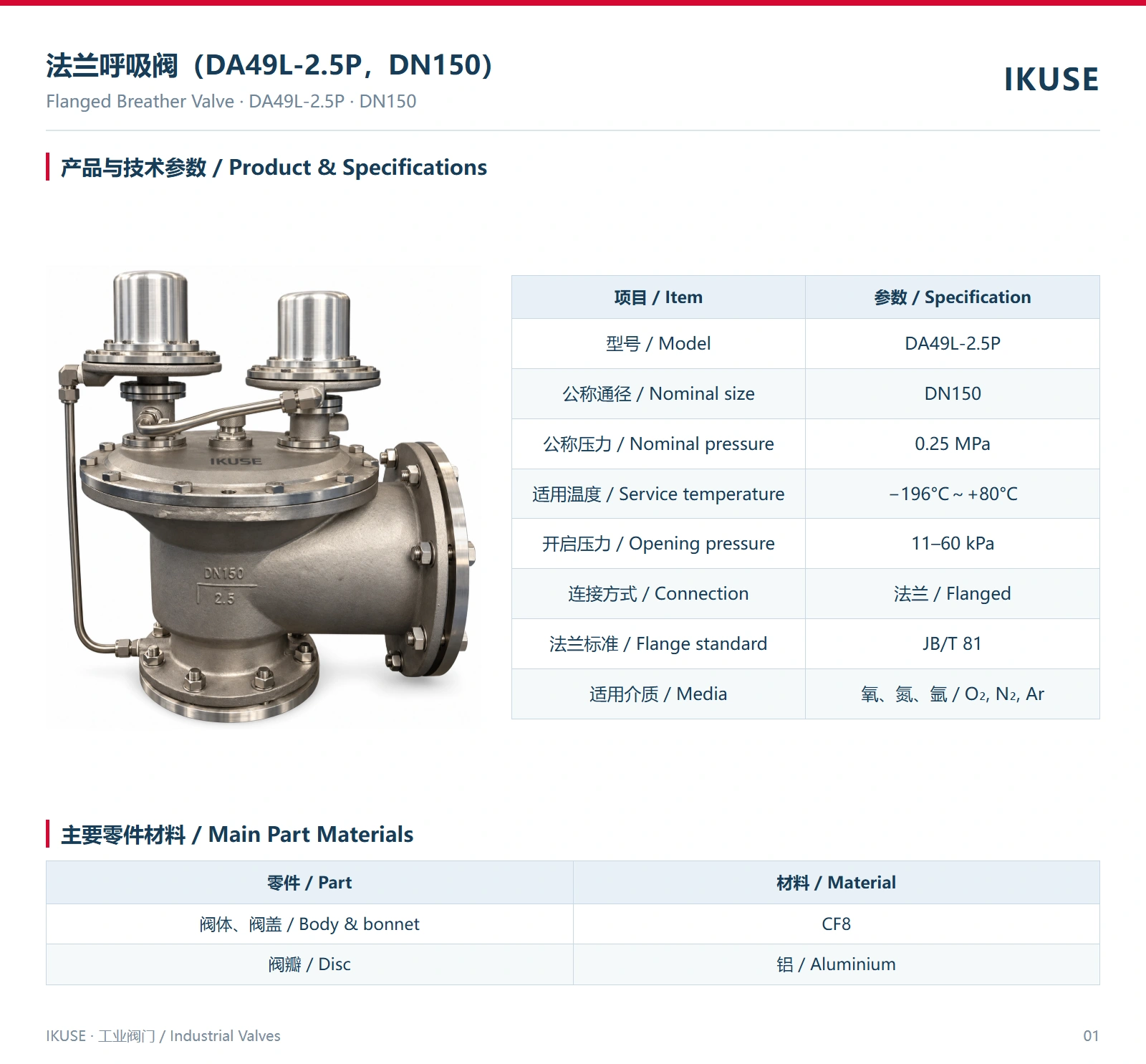 IKUSE 法兰呼吸阀（DA49L-2.5P，DN150）图2