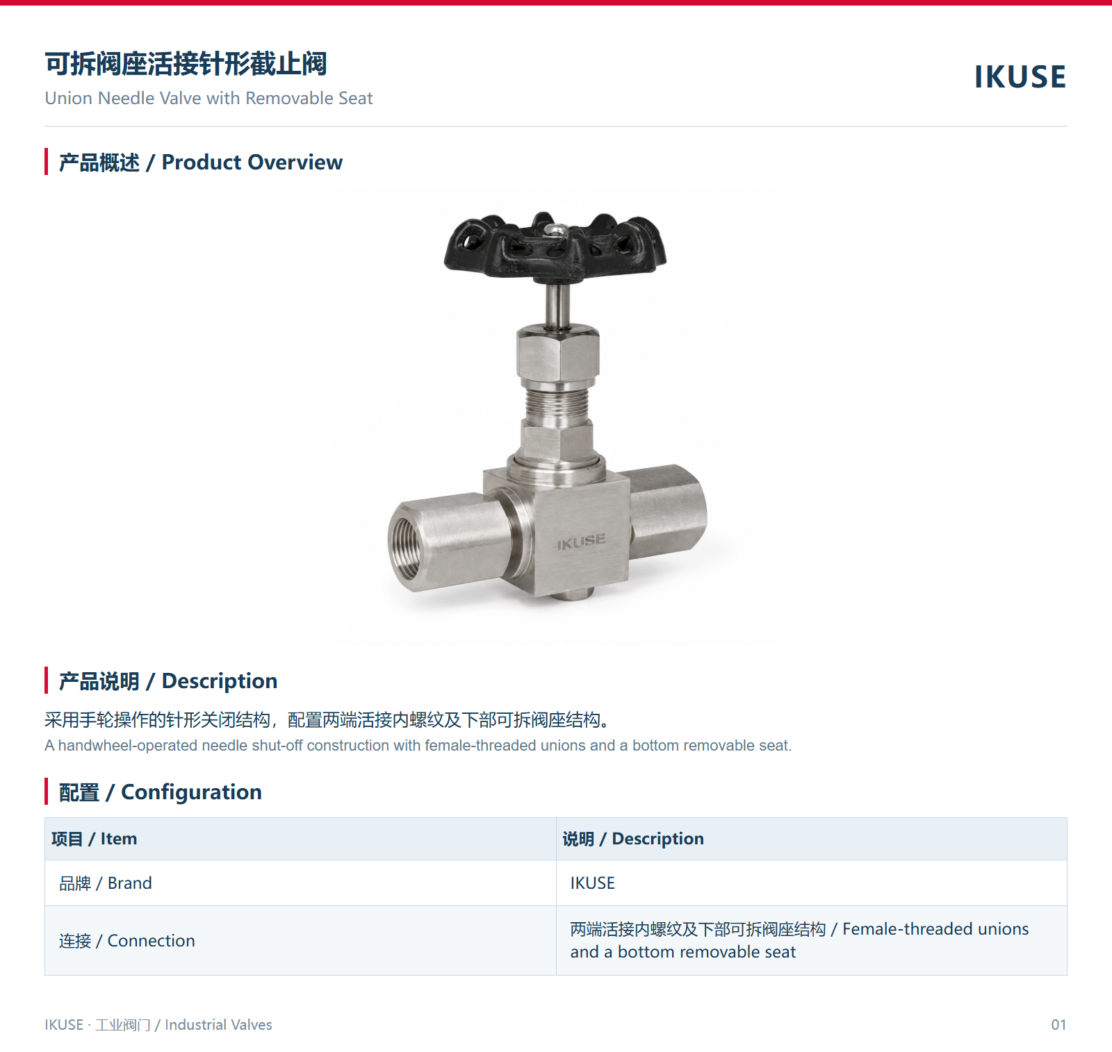 IKUSE 可拆阀座活接针形截止阀图2