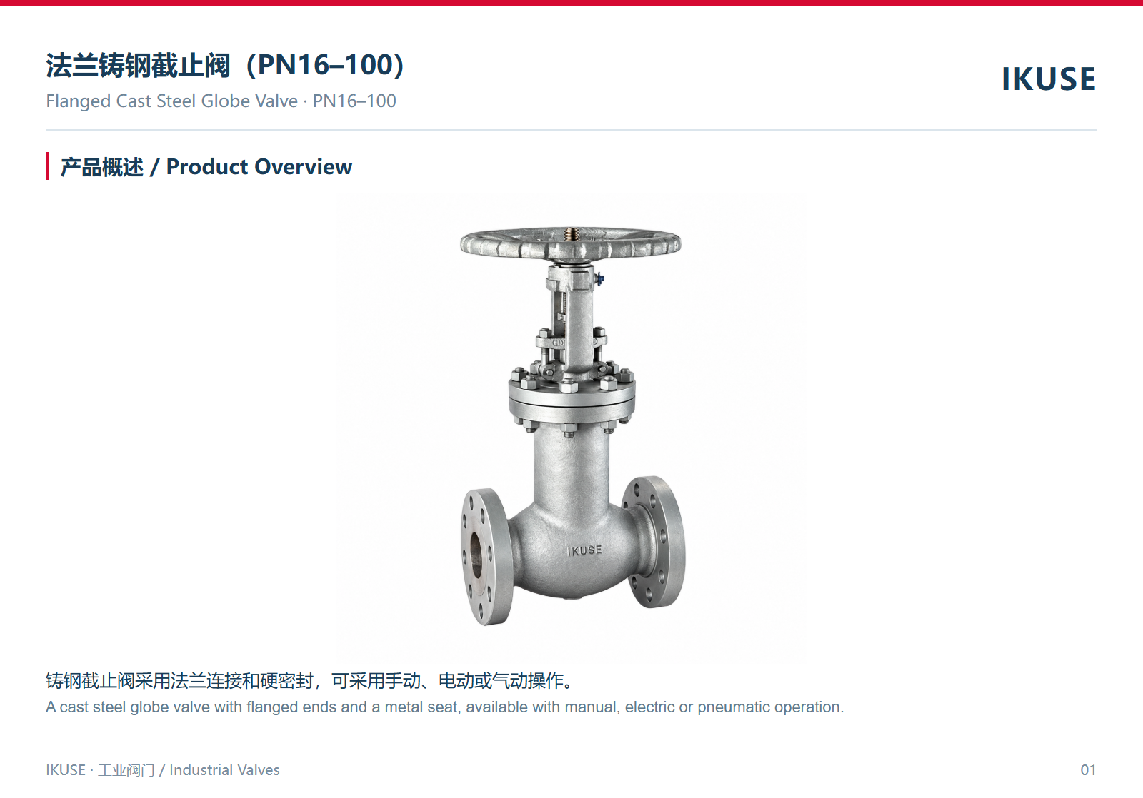 IKUSE 法兰铸钢截止阀（PN16–100）图2