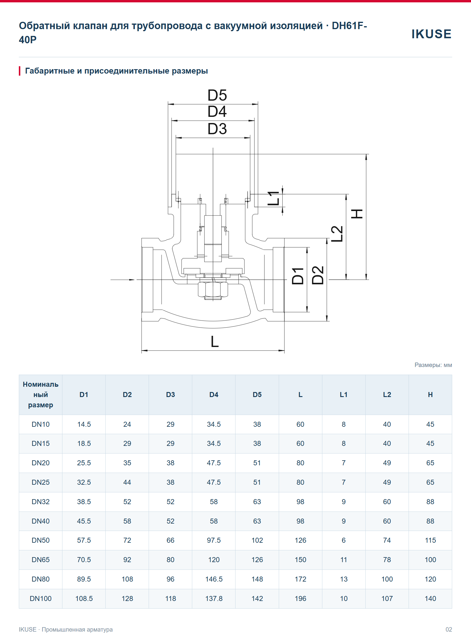 IKUSE Обратный клапан для трубопровода с вакуумной изоляцией · DH61F-40P, фото 2