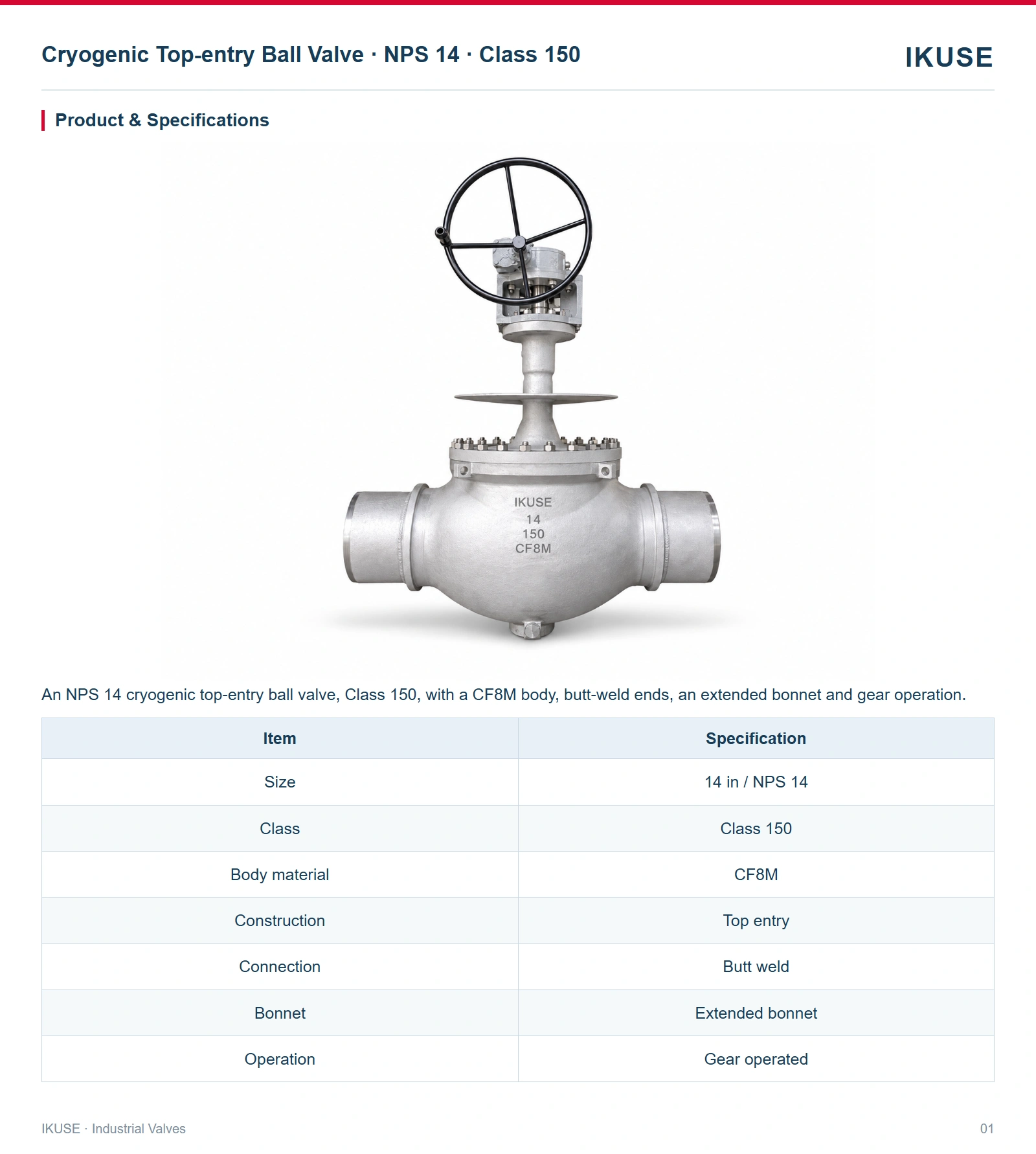 IKUSE Cryogenic Top-entry Ball Valve · NPS 14 · Class 150 image 2