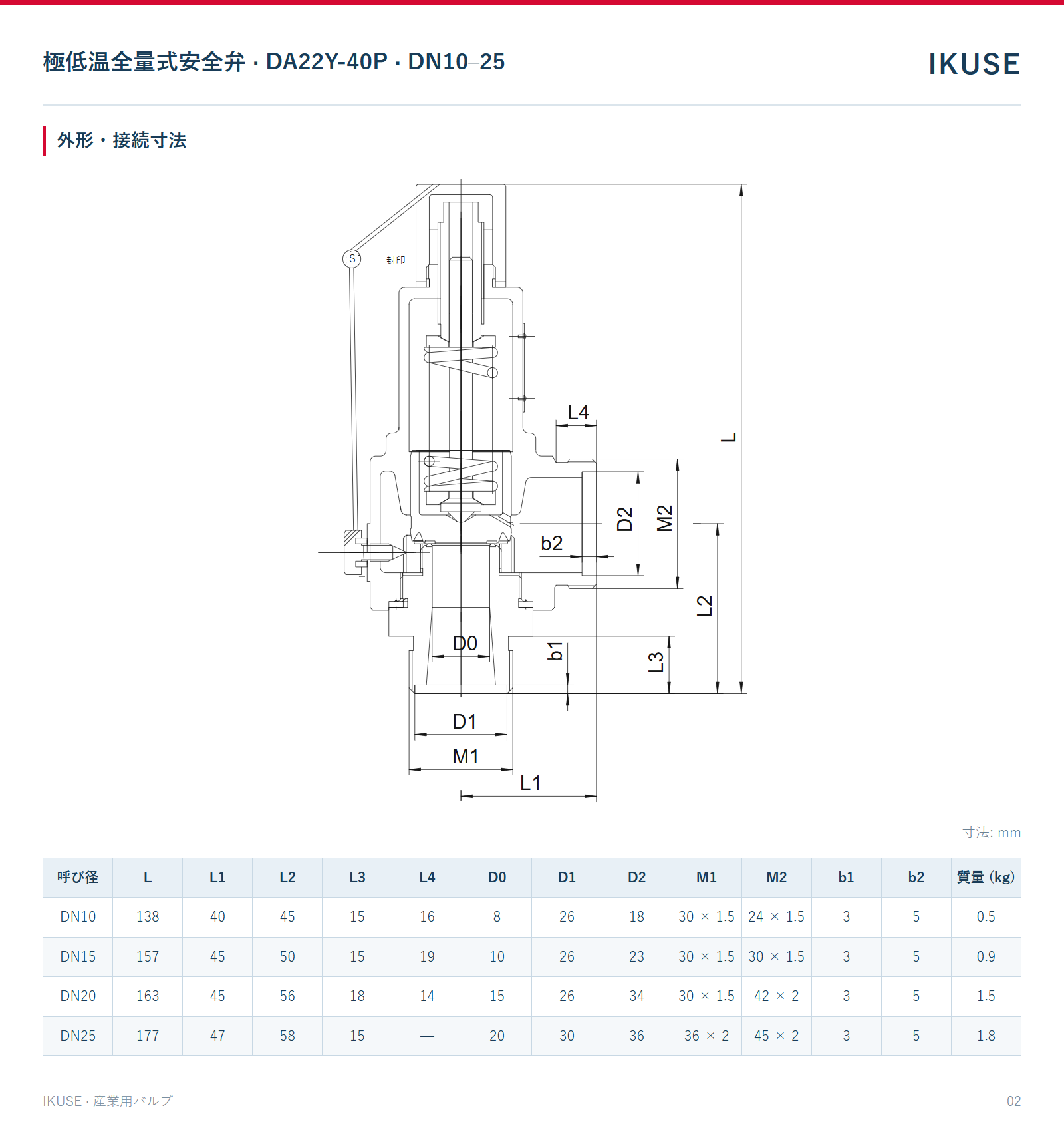 IKUSE 極低温全量式安全弁 · DA22Y-40P · DN10–25画像2