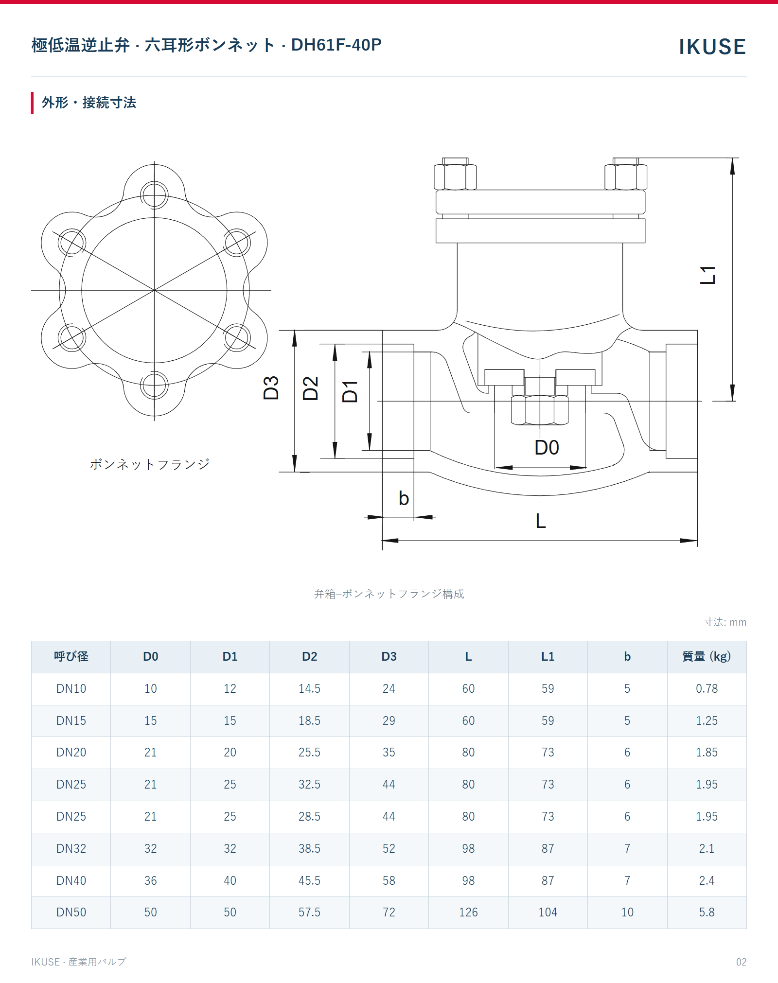 IKUSE 極低温逆止弁 · 六耳形ボンネット · DH61F-40P画像2