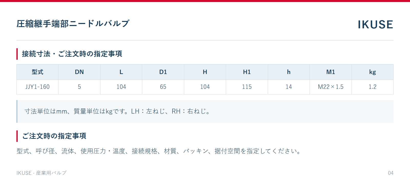 接続寸法・ご注文時の指定事項