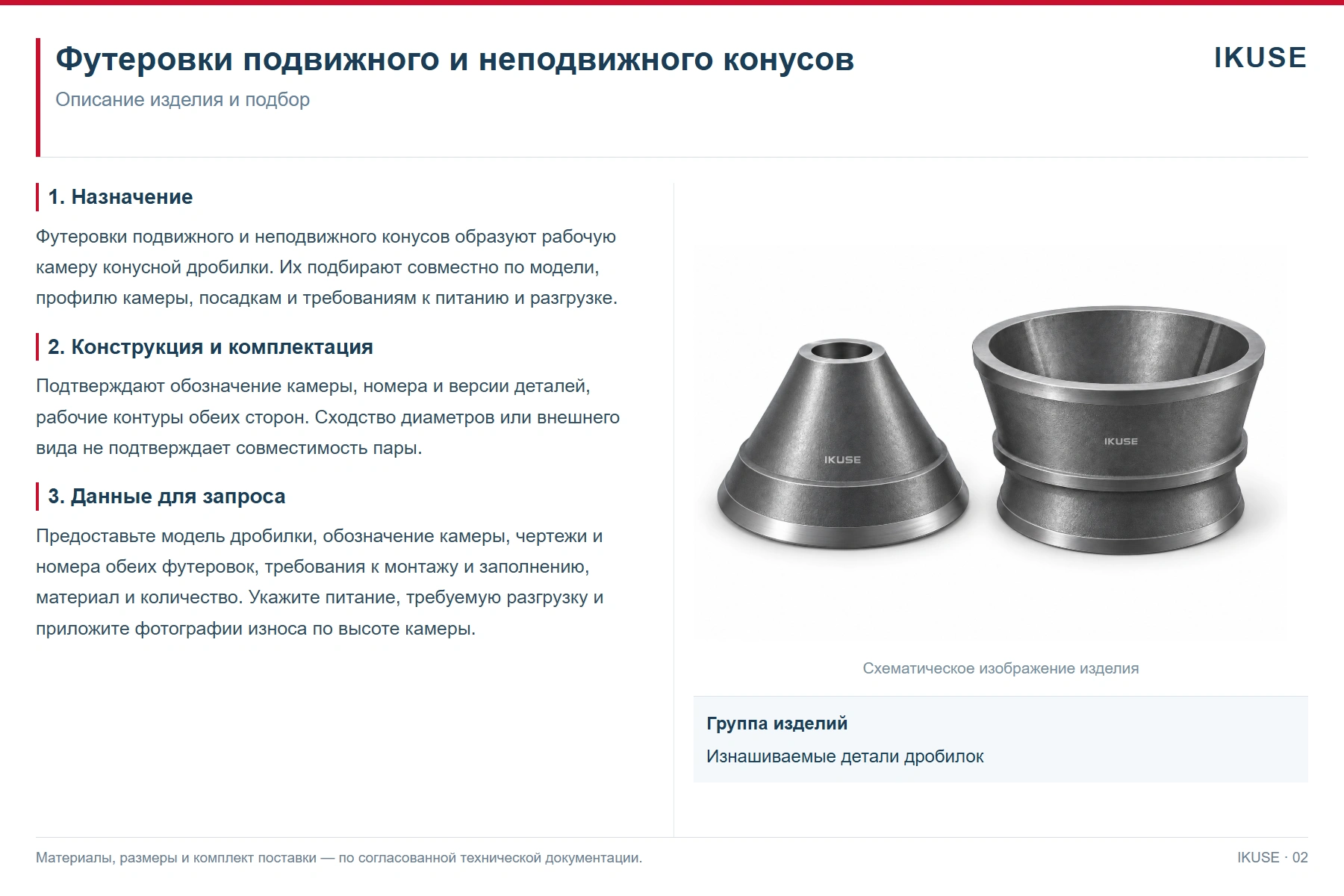 IKUSE Футеровки подвижного и неподвижного конусов, фото 2