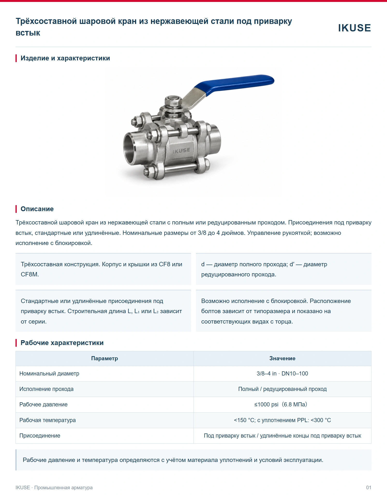 Изделие и характеристики