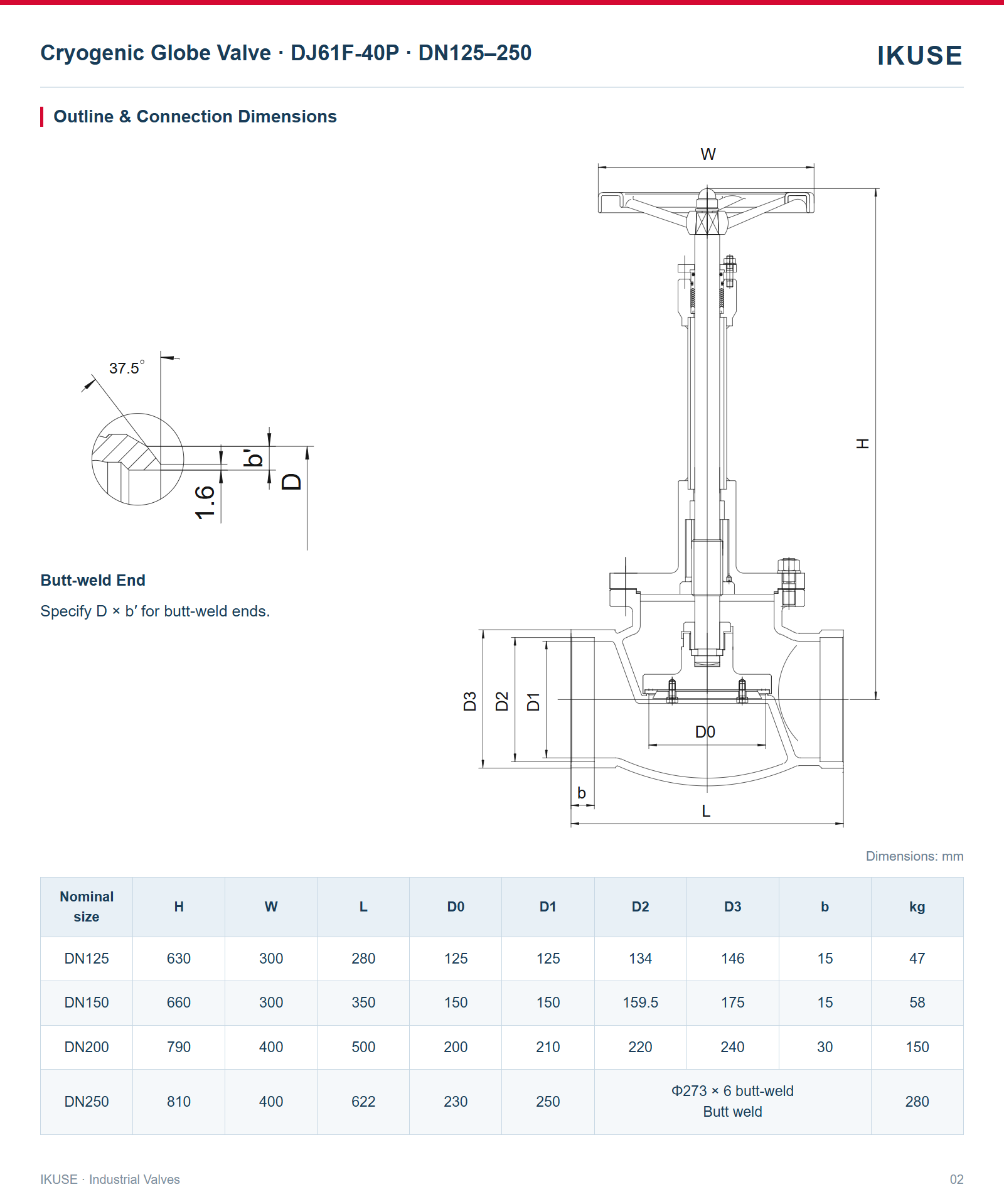 IKUSE Cryogenic Globe Valve · DJ61F-40P · DN125–250 image 2