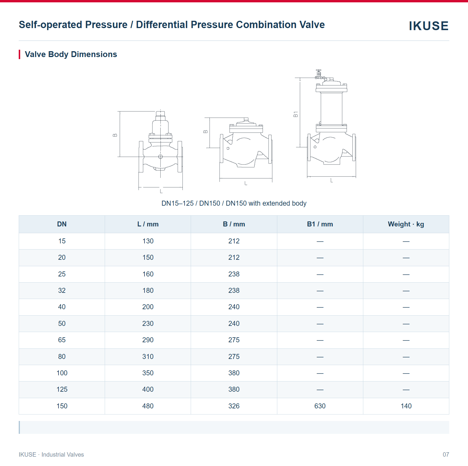 Valve Body Dimensions