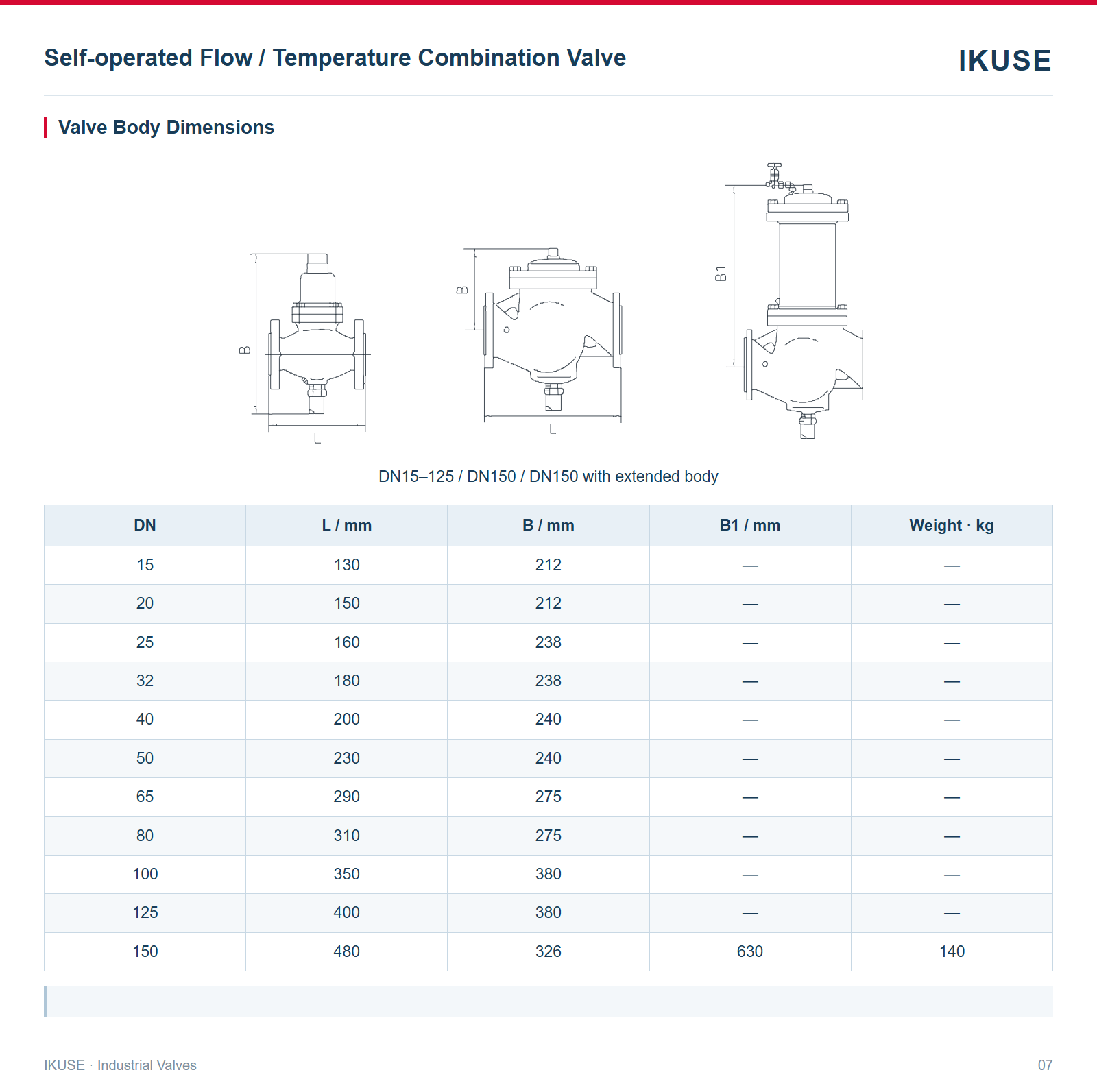 Valve Body Dimensions