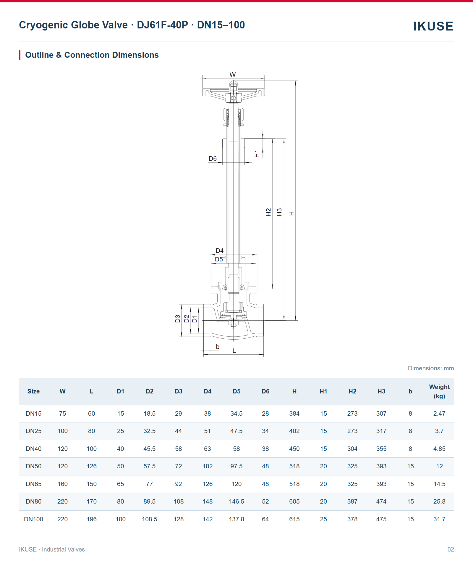 IKUSE Cryogenic Globe Valve · DJ61F-40P · DN15–100 image 2