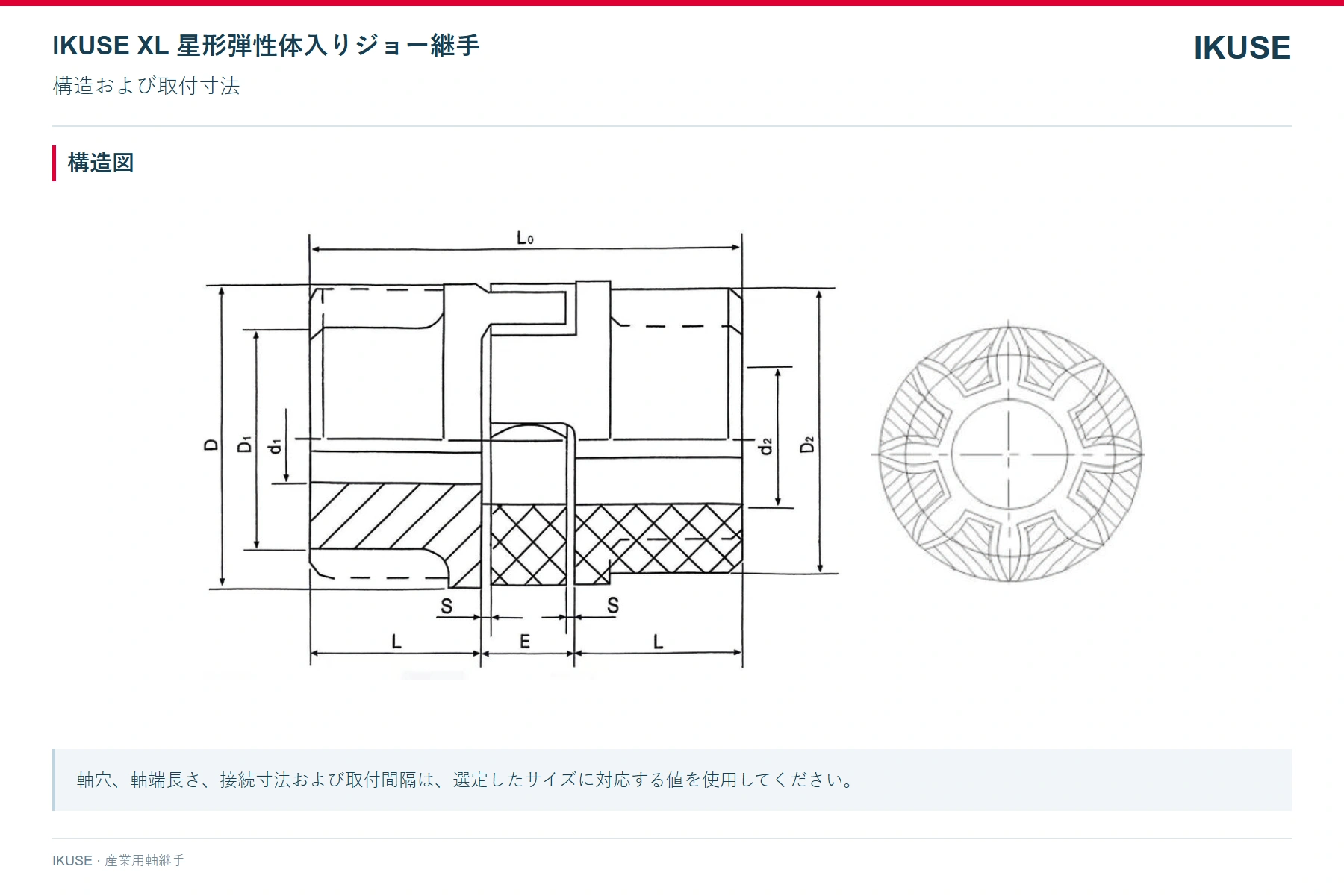 IKUSE XL 星形弾性体入りジョー継手画像2