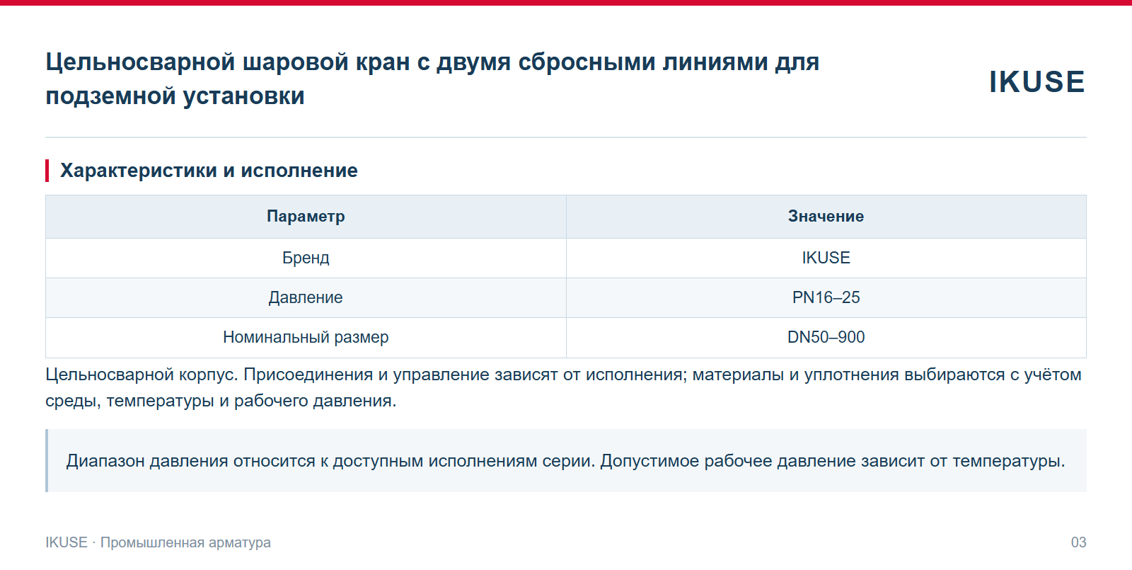 Характеристики и исполнение