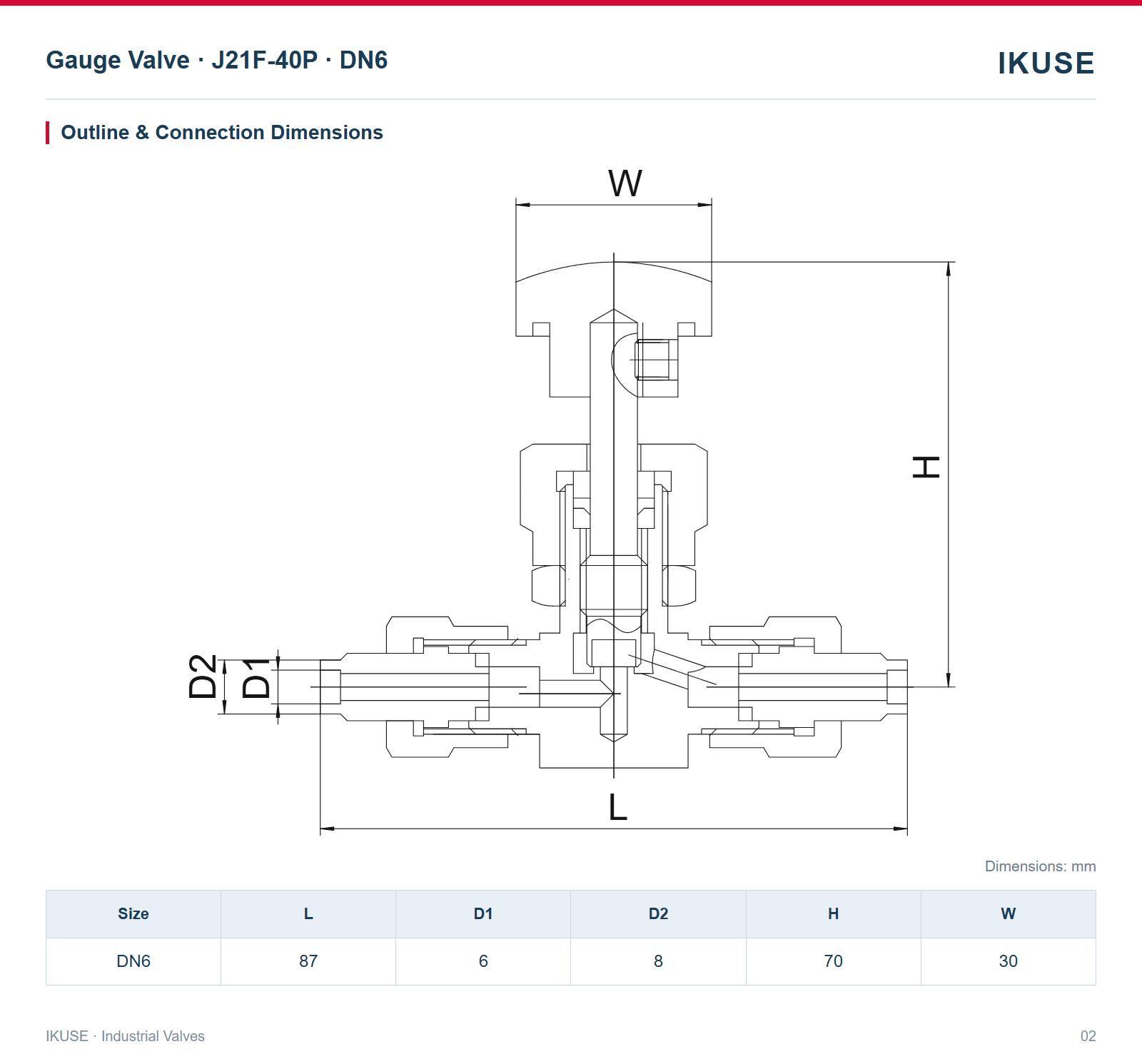 IKUSE Gauge Valve · J21F-40P · DN6 image 2